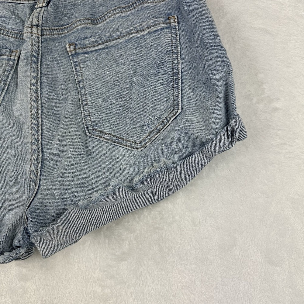 Eunina Womens Size M Kara Super High Rise Raw Hem Blue Jean High Low Roll Shorts - Picture 12 of 15